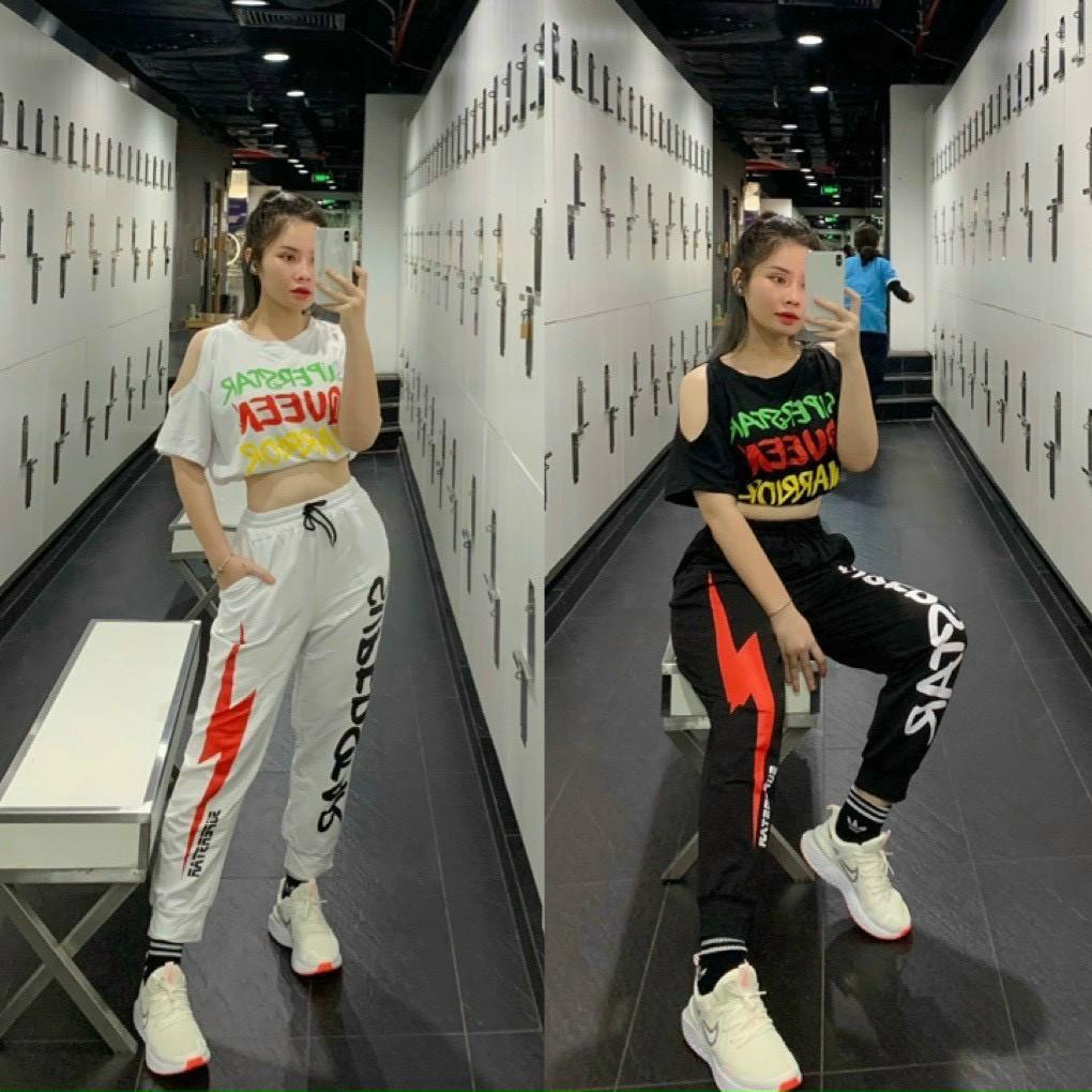 Đồ tập gym yoga zumba nữ , bộ quần dài áo cộc tay