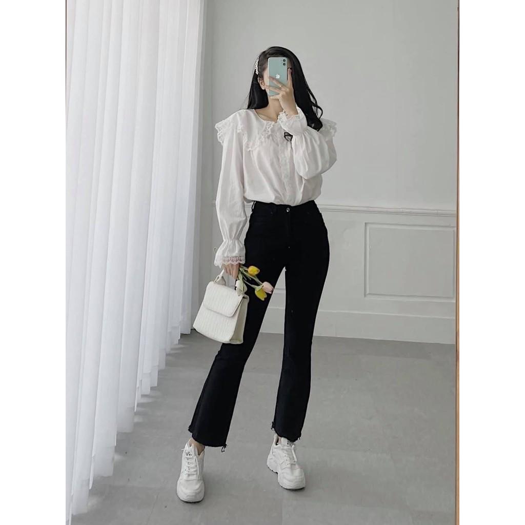 Quần Jean Nữ Ống Loe Lửng 9 Tấc
