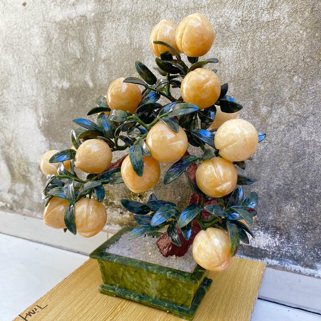 Cây Đào Đá Thach Anh Hồng, Đá Ngọc Hoàng Long 18cm Size Lớn - Cao 45cm