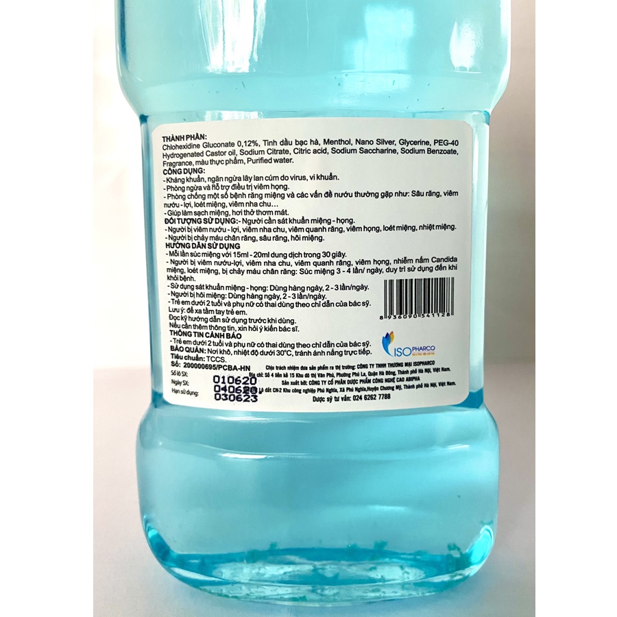 Nước Súc Miệng Chứa Chlorhexidine 0.12% Với Nano Bạc. Supper Clean - Kháng Khuẩn Mạnh, Sảng Khoái Với Hương Bạc Hà.