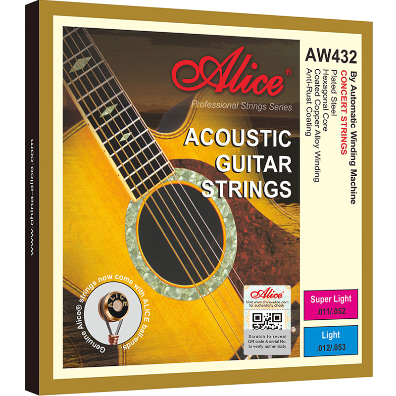 Bộ dây đàn Guitar Acoustic/ Acoustic Guitar Strings - Alice AW432/ AW432P - Plated Steel Plain String, Copper Alloy Winding, (85/15 bronze color) Anti-Rust Coating - Hàng chính hãng