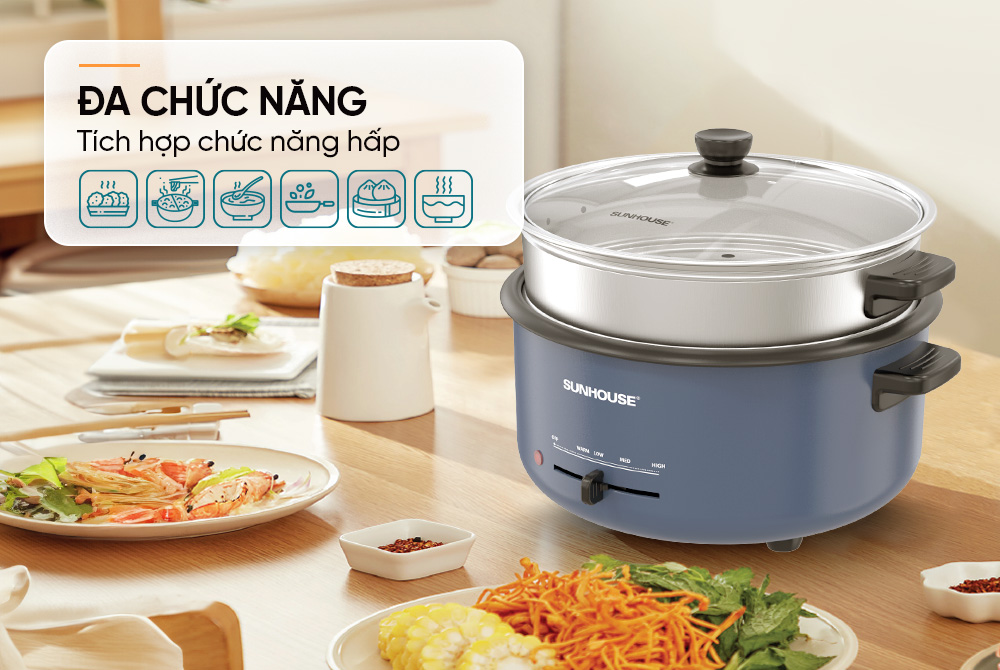 Lẩu điện hấp 3.5L SUNHOUSE SHD4524 - Hàng chính hãng bảo hành 12 tháng trên toàn quốc