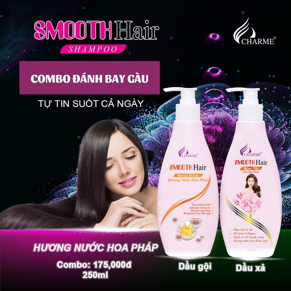 Dầu Gội Kem Xả CHARME Smooth Hair Đánh Bay Gàu 250Ml