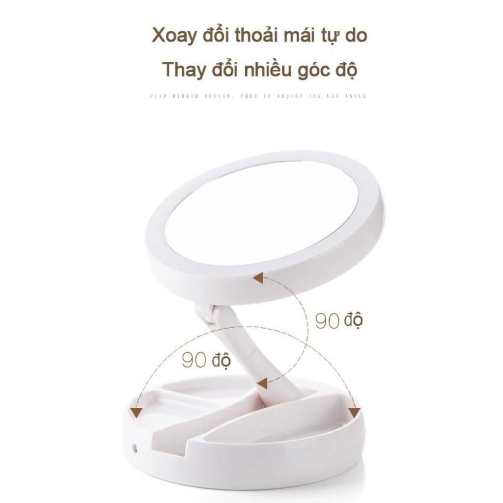 Gương trang điểm xếp gọn xoay 360 độ hai mặt kèm đèn LED - ShopToro - AsiaMart