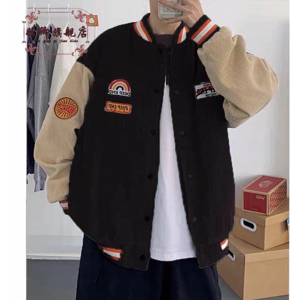 Áo Bomber Jackets/ Áo Khoác Nhung Tăm Thêu Logo DeepEnd Cúc Bấm Unisex Nam Nữ Form Rộng MND Ulzzang