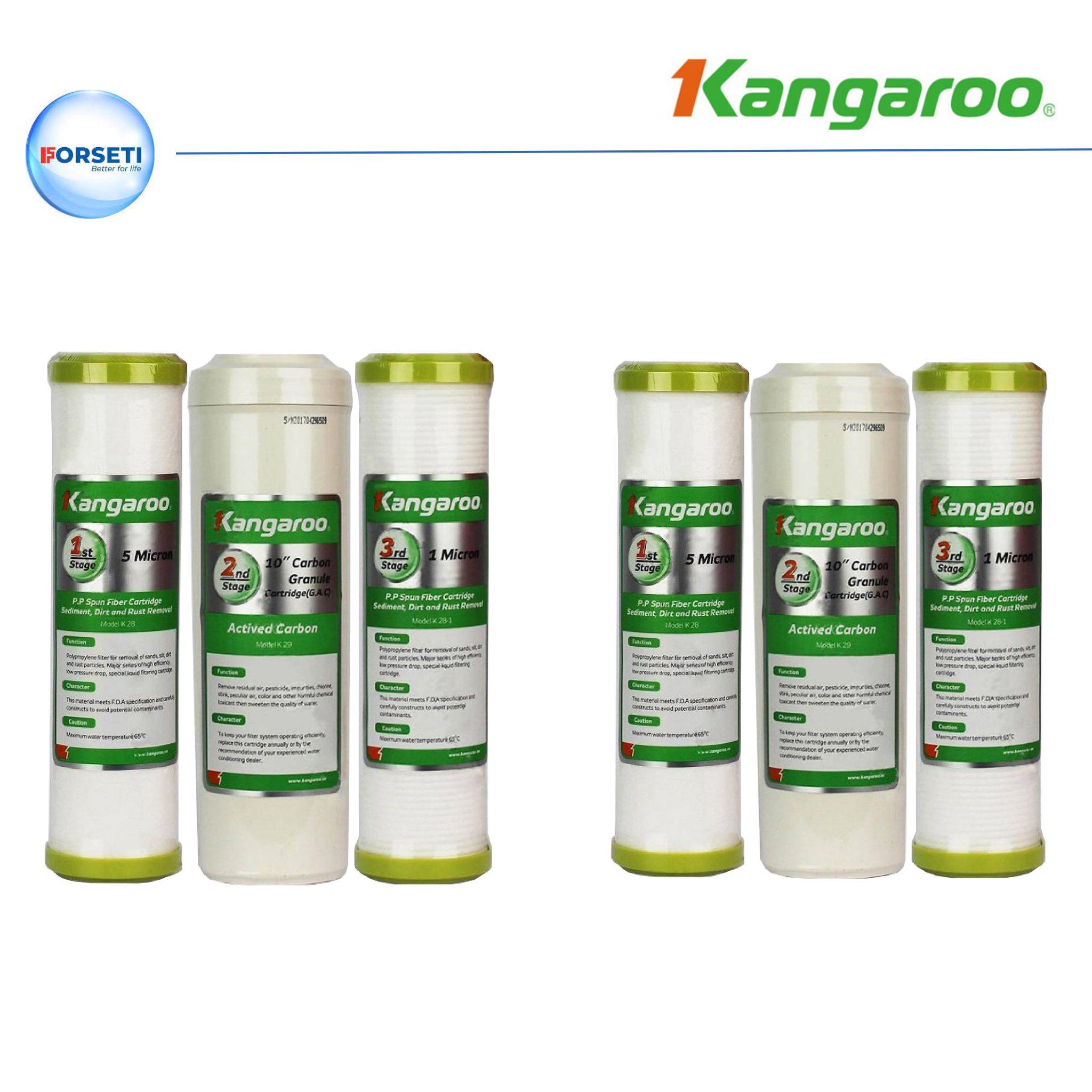 Combo bộ lọc thô Kangaroo lõi 123 dùng cho máy lọc nước Kangaroo - Hàng chính hãng