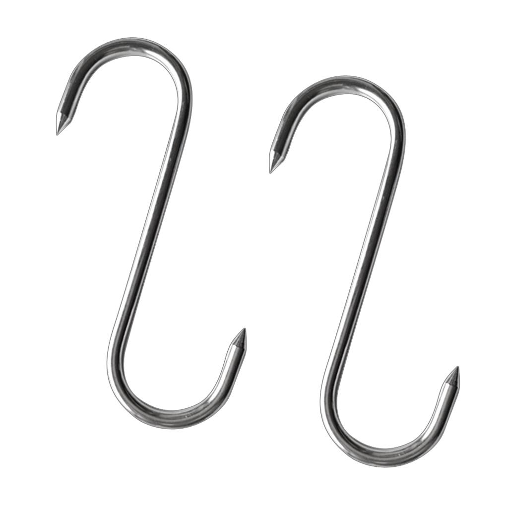 2 Pcs S Shaped Stainless Steel Hooks Kitchen Meat Hanger  Organizer