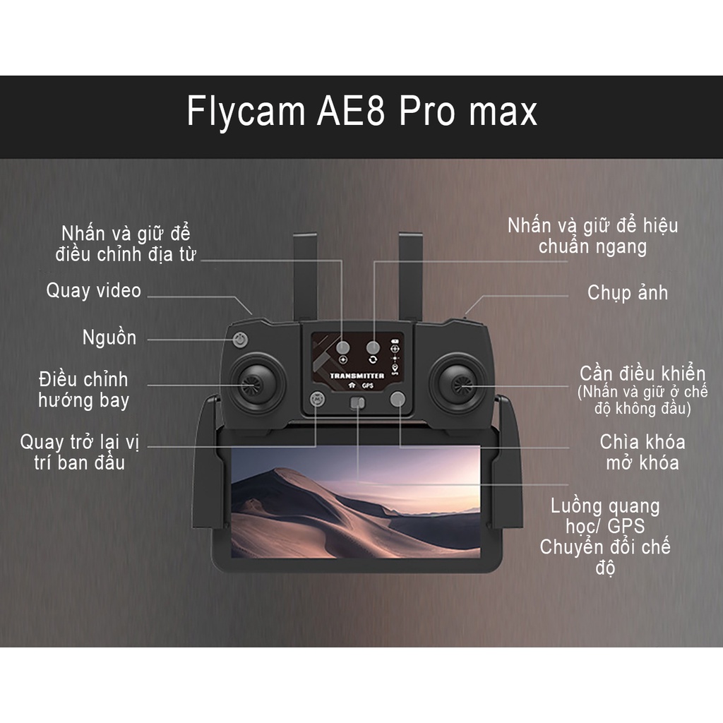 Máy bay điều khiển từ xa flycam AE8 PRO MAX , camera 8k , Tự động trở về , Định vị GPS , kèm 2 pin