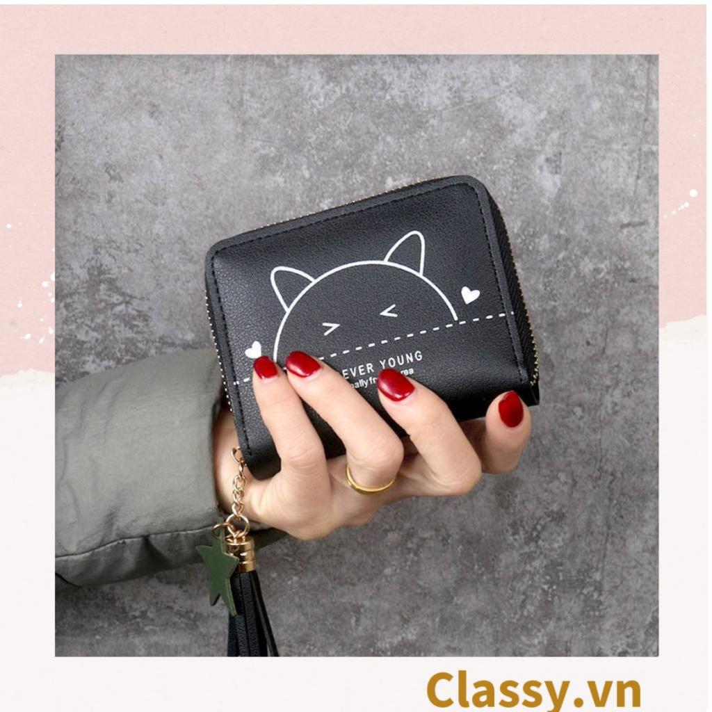 Ví nữ mini  Classy hoạt tiết mèo con nhiều màu cao cấp có khóa kéo T1162