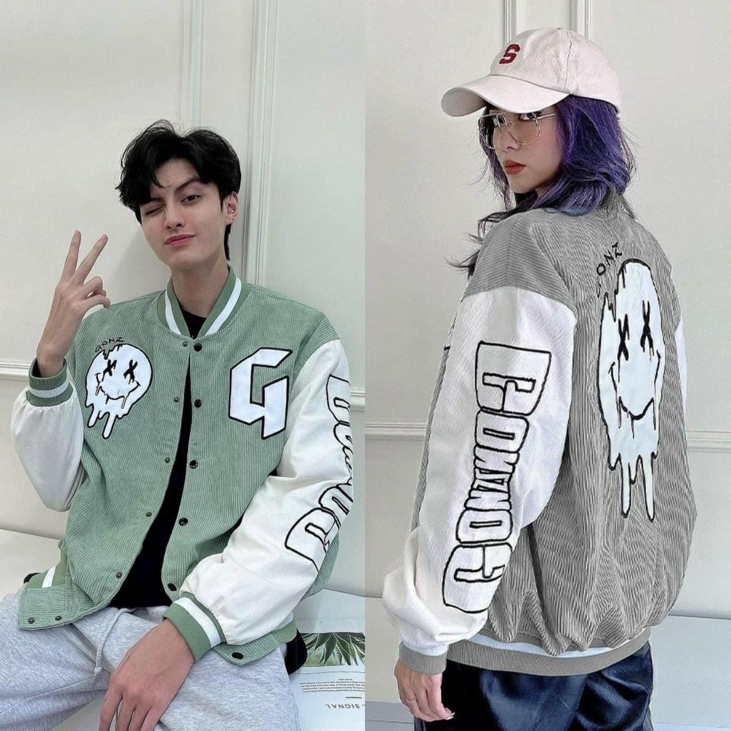 Áo Bomber Nhung Gân Thêu G Chất Nhung Mịn Đẹp Form rộng Unisex Nam Nữ Couple jacket Varsity