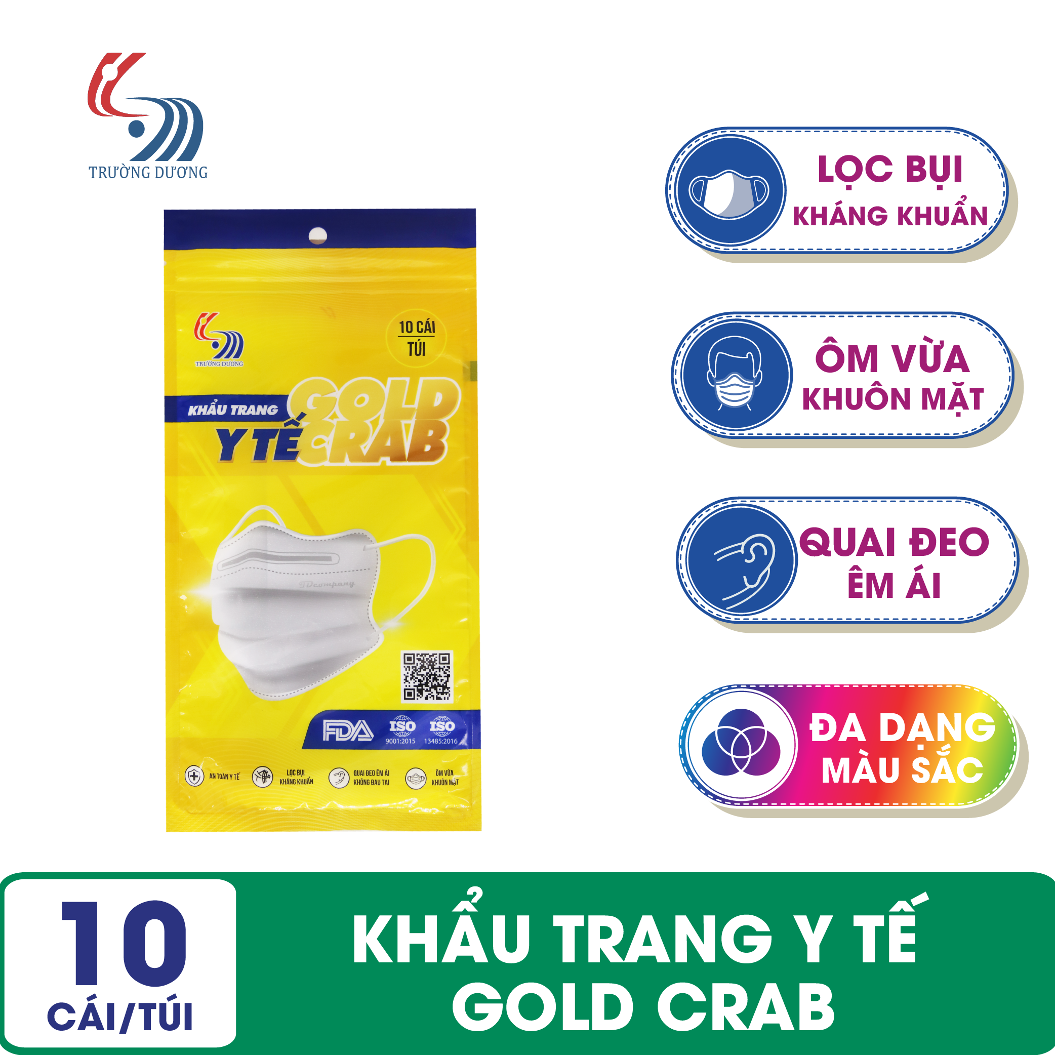 Khẩu trang y tế Gold Crab -  Túi 10 cái