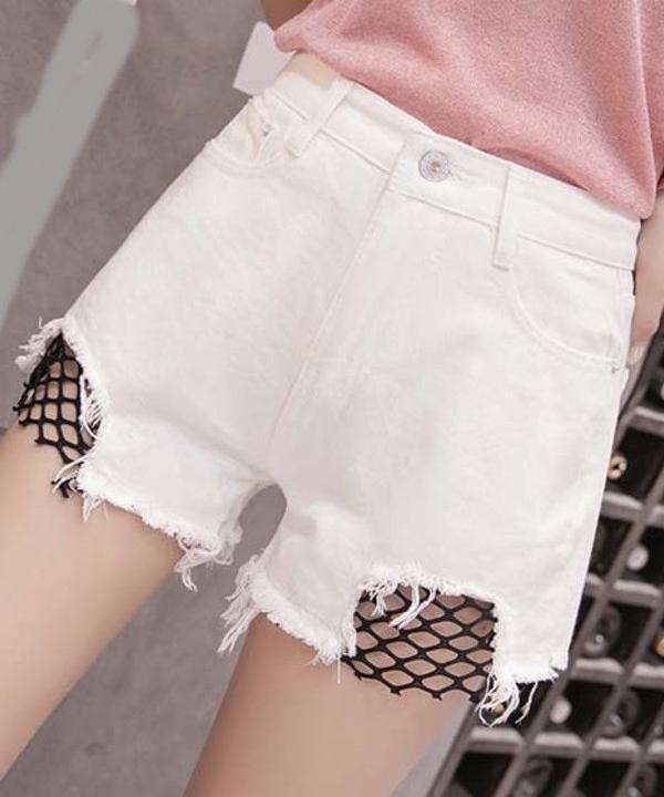 Quần short jeans phối lưới Mã: QN850 - TRẮNG