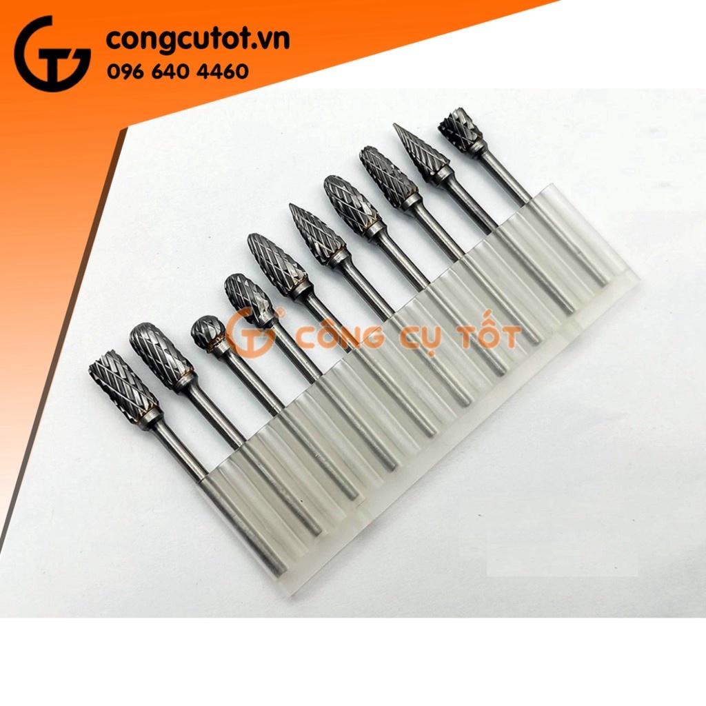 Bộ 10 đầu doa trạm khắc gỗ vonfram cỡ 4/5/6mm trục cốt 3ly