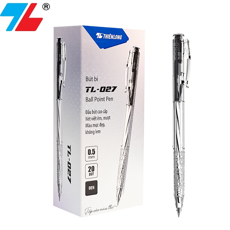 [Hàng chính hãng] Hộp 20 cây bút bi Thiên Long TL-027 / TL027 nét nhỏ ngòi 0.5mm ruột BPR-06 thay