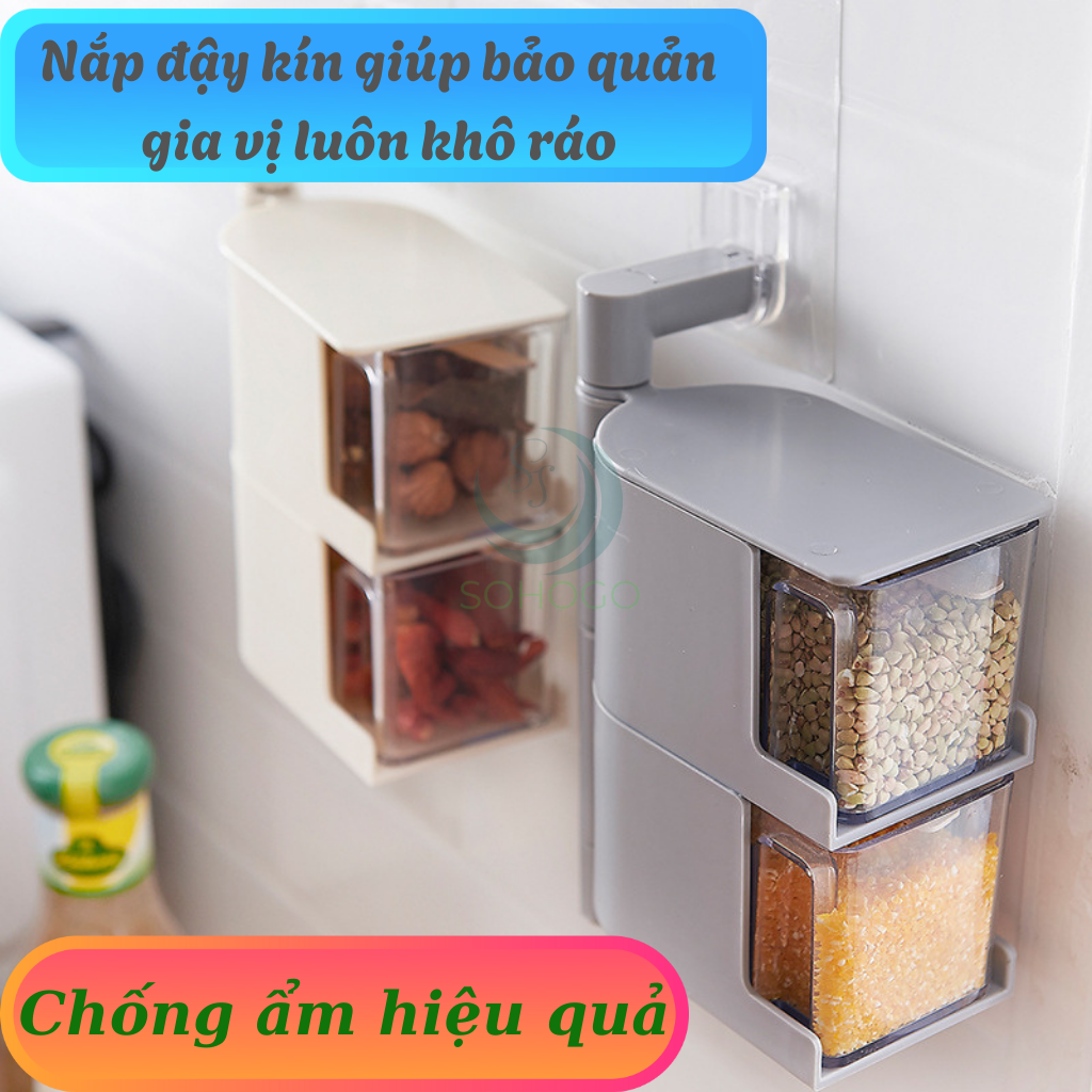 Hộp Gia Vị Treo Tường Xoay 360 Độ- Hộp Đựng Gia Vị Đa Năng Gắn Tường- Kệ Gia Vị Xoay Thông Minh 4 Ngăn- Hộp Đựng Thực Phẩm Mini Gắn Bếp- Hộp Đựng Gia Vị Dạng Kéo Gắn Đứng