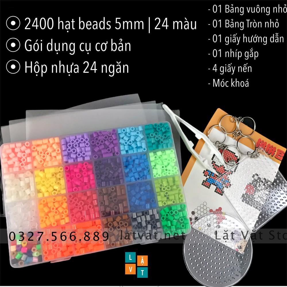 Bộ 2400 hạt nhựa gồm 24 màu và dụng cụ cơ bản, hama beads, perler bead, hạt đậu thần kì, đồ chơi trí tuệ