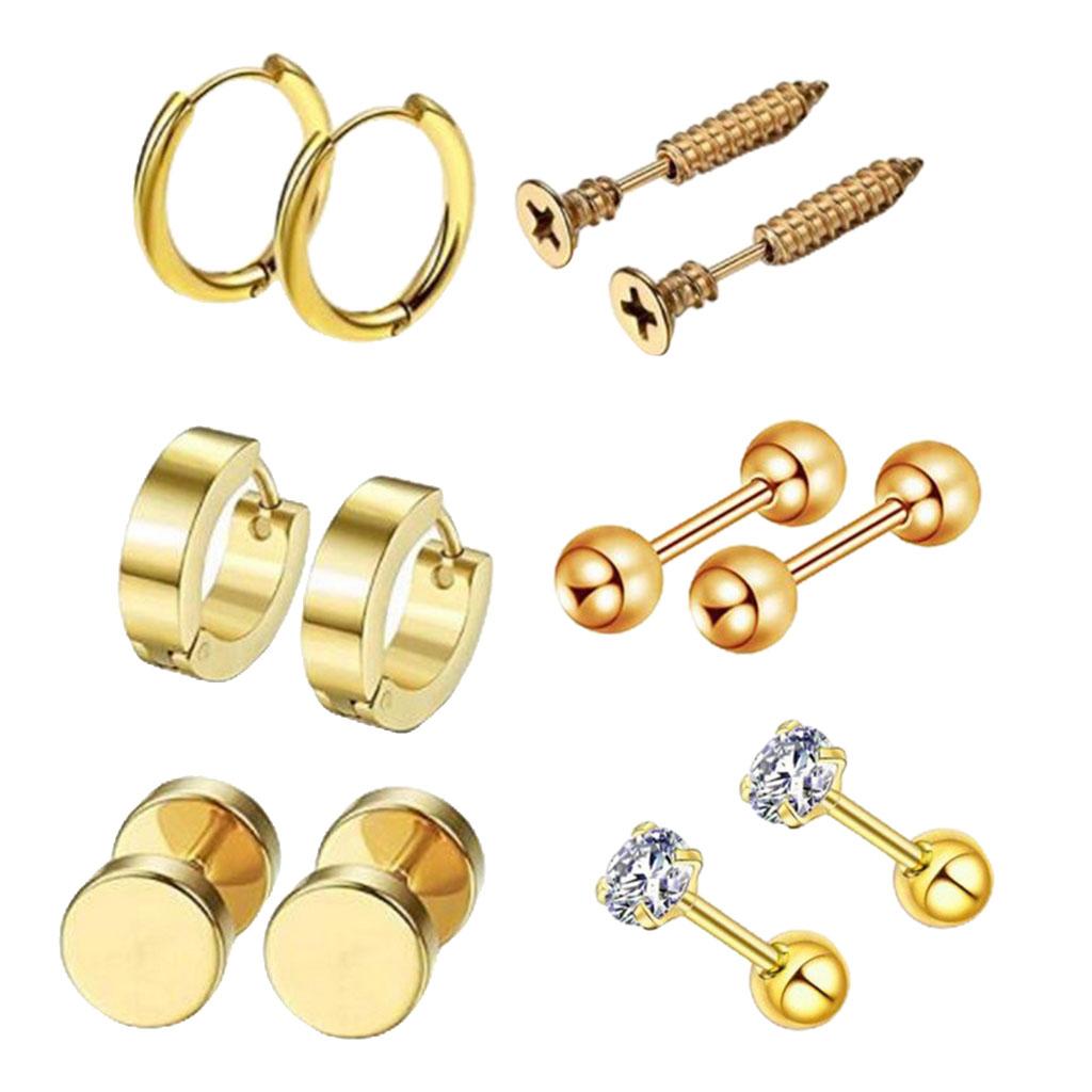 6 Pairs Ear Studs Curve Barbell Stainless Helix Piercing Ear Jewelry Gold