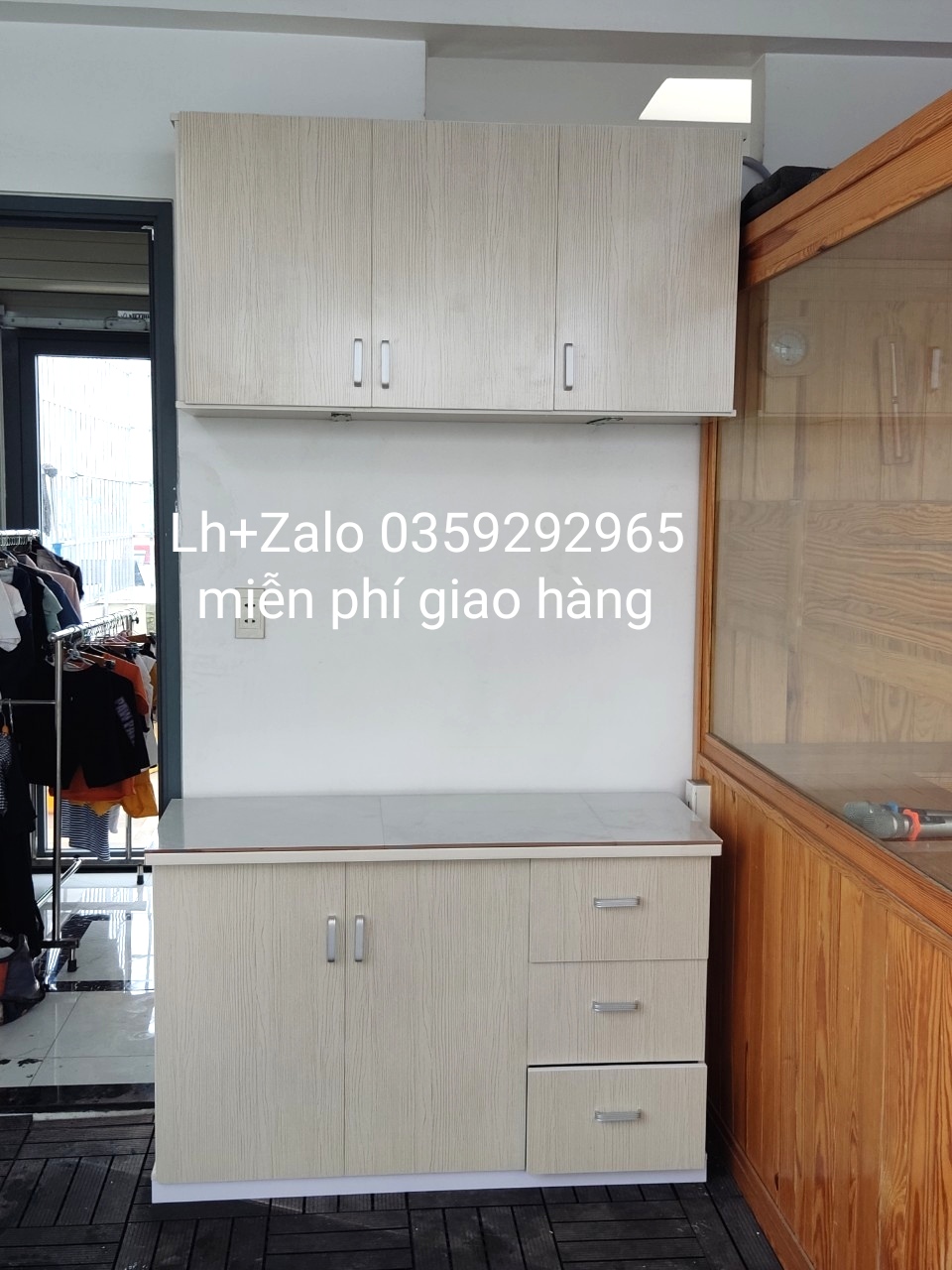 Bộ tủ bếp mini nhựa đài Loan mặt gạch
