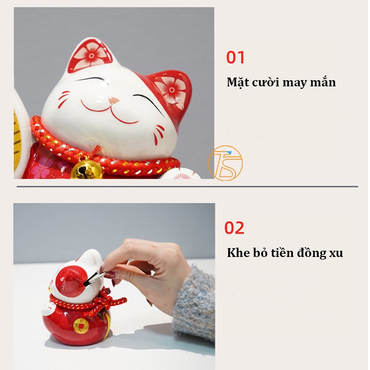 Mèo Thần Tài May Mắn Cao 11cm Có Kèm Mệm Lót Để Bàn