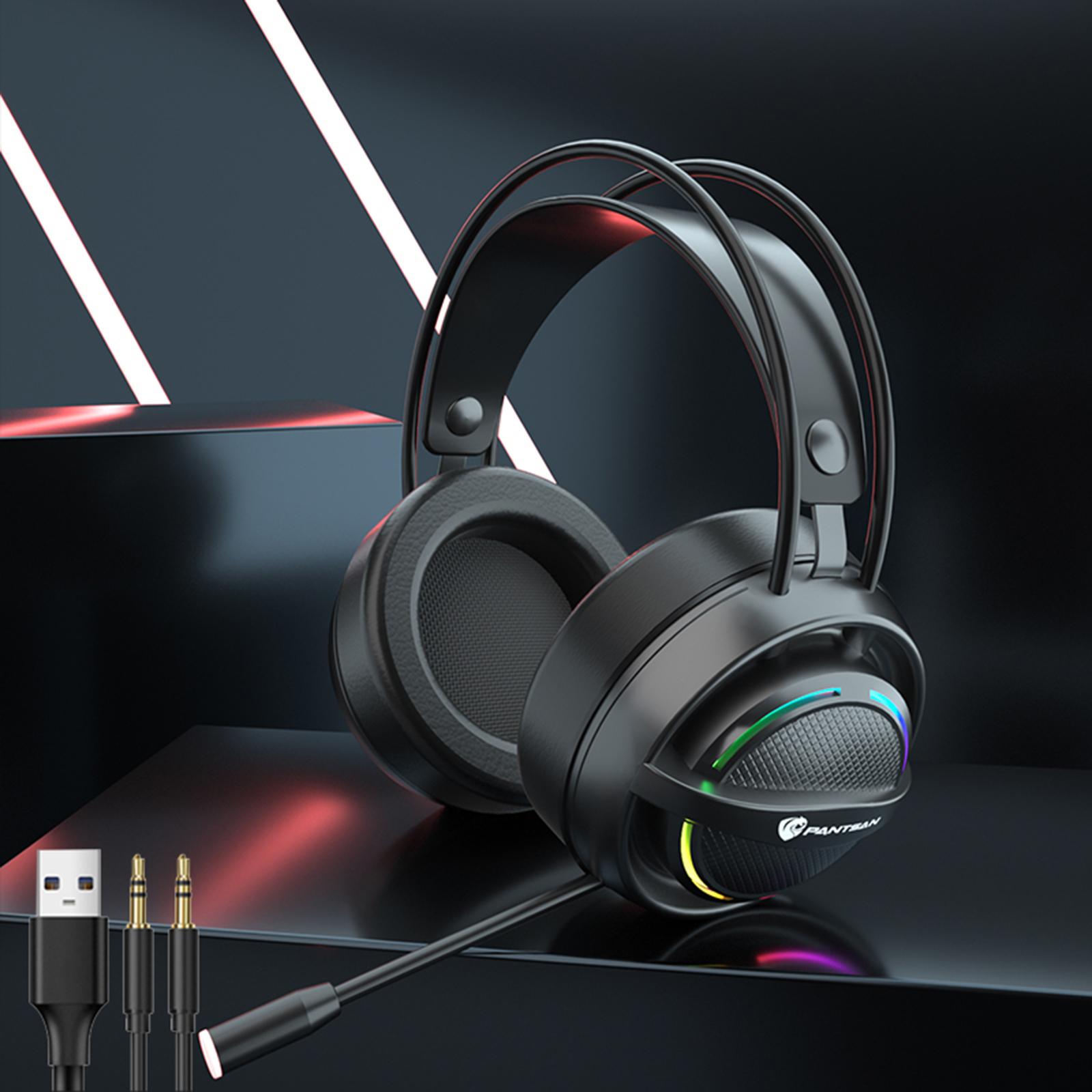 PC Gaming Headset with Microphone 7.1 Surround Sound Wired Over Ear USB Computer Gaming Headset Headphone with Detachable Mic and LED Light for Laptop