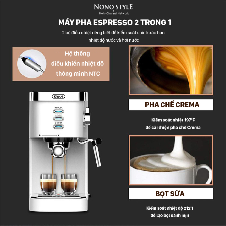 Máy Pha Cà Phê Espresso GEVI - Hàng Chính Hãng