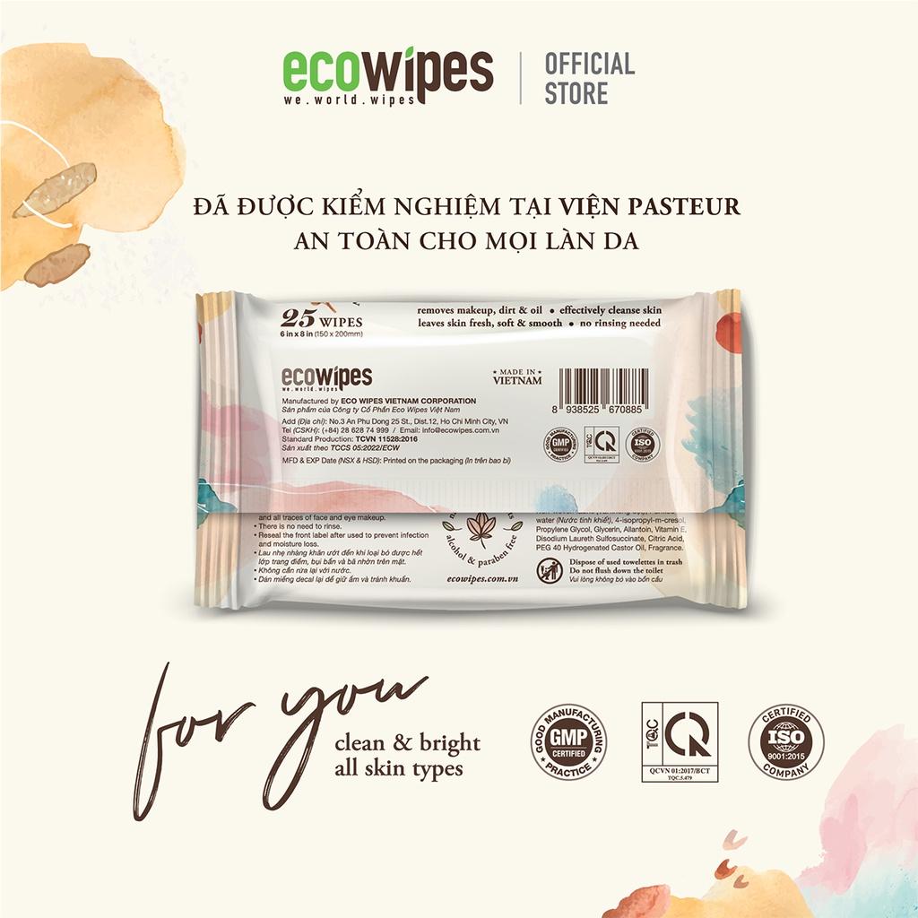 Combo 10 gói khăn giấy ướt tẩy trang Makeup Remover Ecowipes gói 25 tờ làm sạch lớp trang điểm nhanh chóng