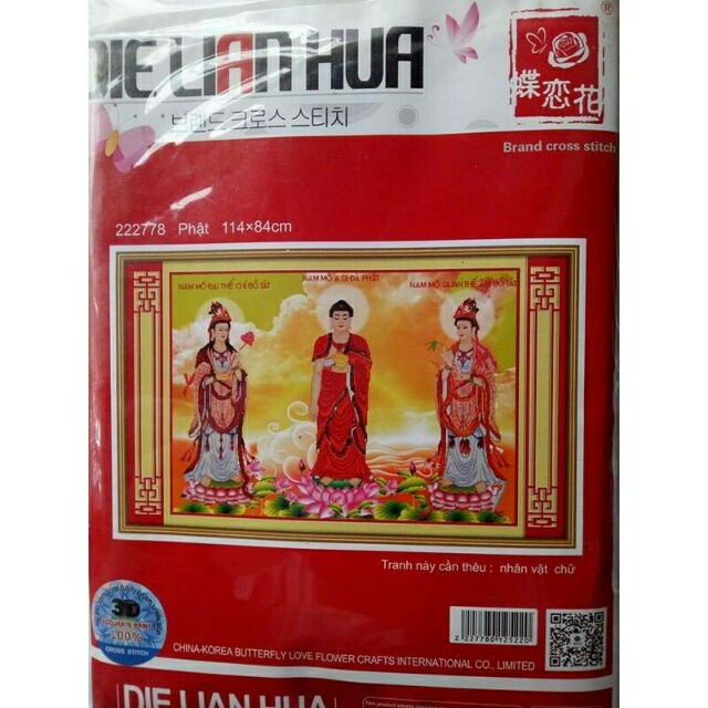 Tranh thêu chữ thập Tam Thế Phật chưa thêu