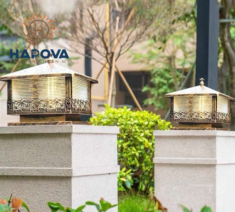 Đèn trụ cổng cây Dừa, đèn trang trí ngoài trời cỡ 400mm HAPOVA CROSI 7005