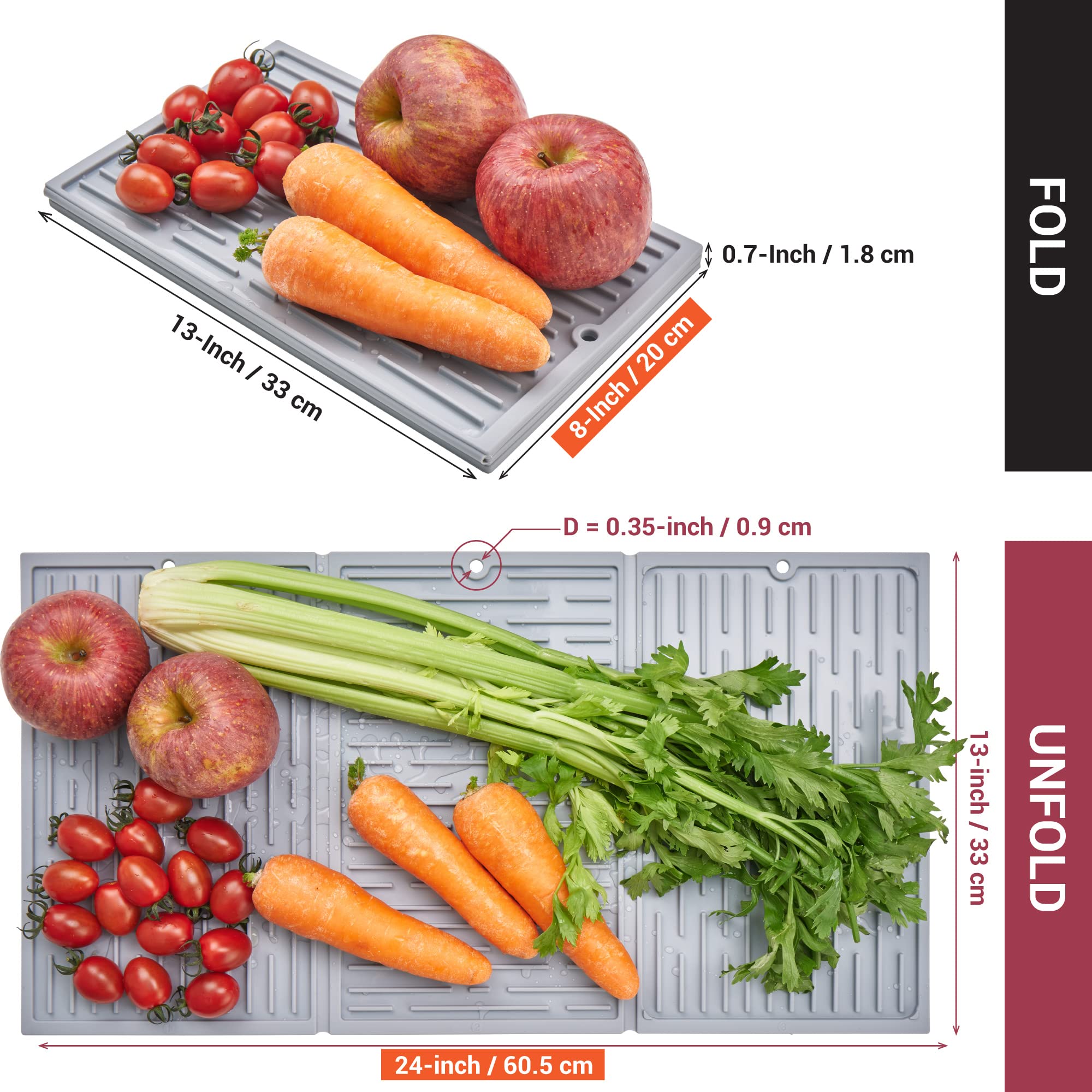 Thảm Silicon làm khô bát đĩa gấp ba lần cho quầy bếp Food Safe Dish Drying Mat