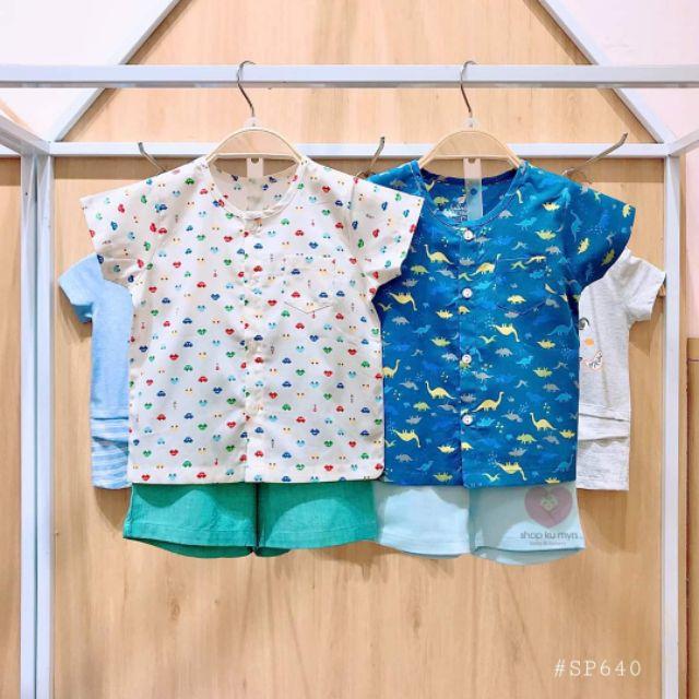 Bộ cộc tay cotton Poplin Lullaby cao cấp, bộ bé trai Lullaby new 2020