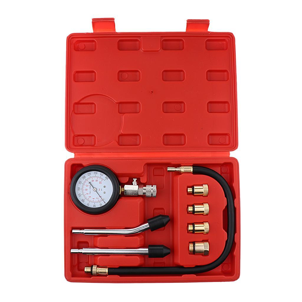8pcs Auto  Gas Engine Cylinder Compression Tester Gauge Kit