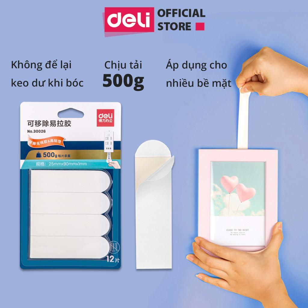 Băng dính băng keo 2 mặt dán tường tiện lợi Deli - 1x25x90 mm - 12 chiếc/set - 30026