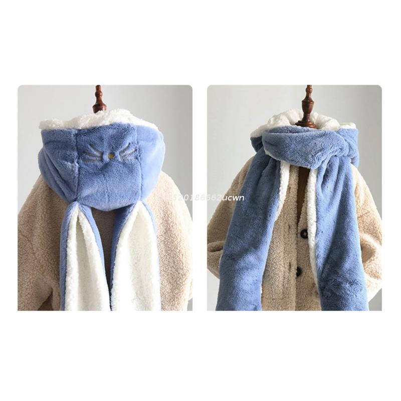 Chống Gió Ấm Động Vật Tai Thỏ Xinh Xắn Sang Trọng Nón Áo Khoác Khăn Găng Tay Người Lớn Trẻ Em Trang Sức Giọt