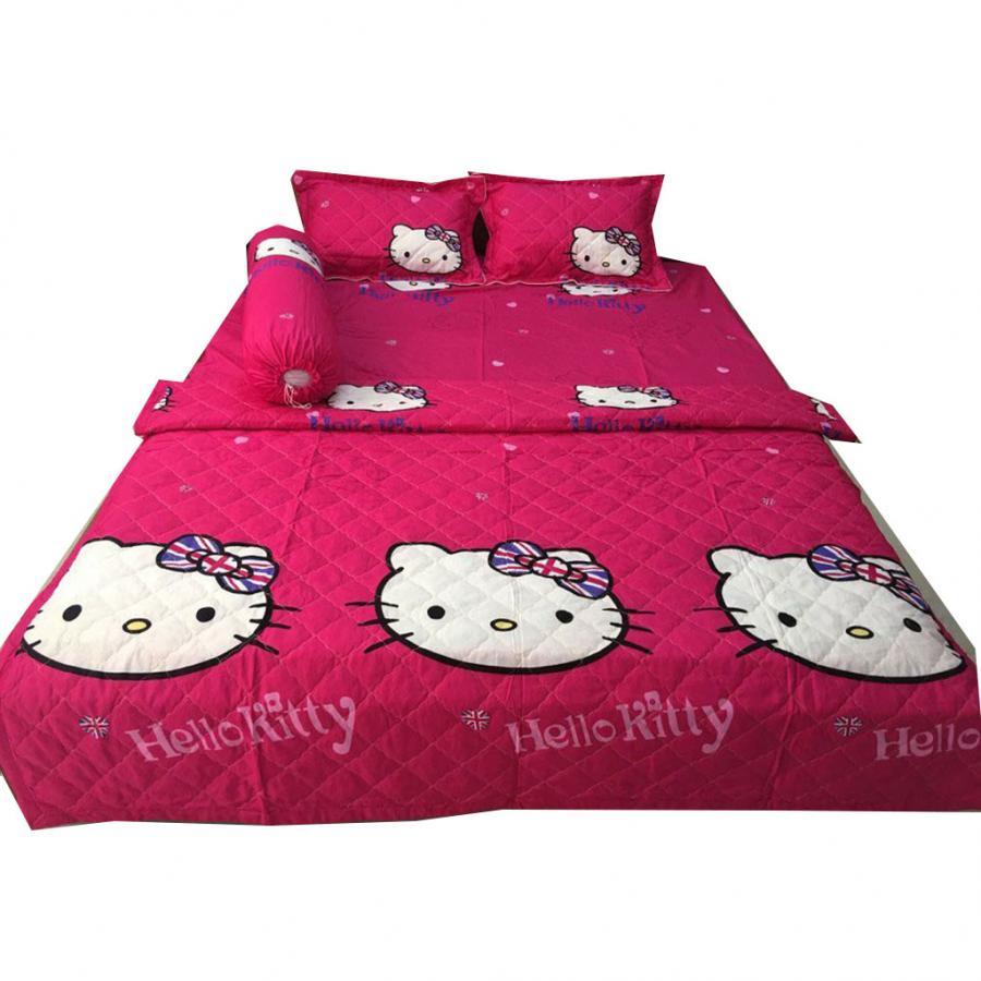 Set 5 món chăn hè ga chun Cotton Poly kitty đỏ