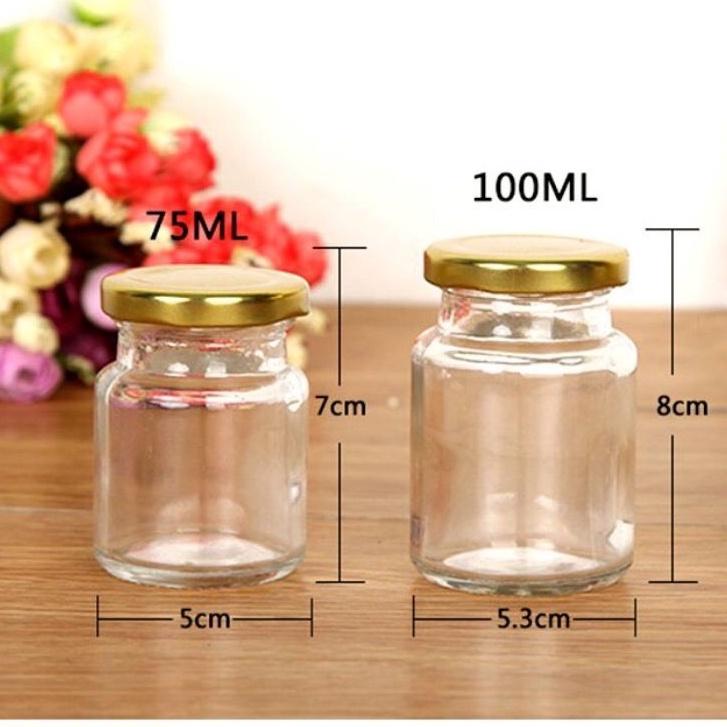 Hũ thuỷ tinh nắp thiếc vàng 75ml tròn đựng Yến chưng, Sữa chua,Gia vị, dầu dừa