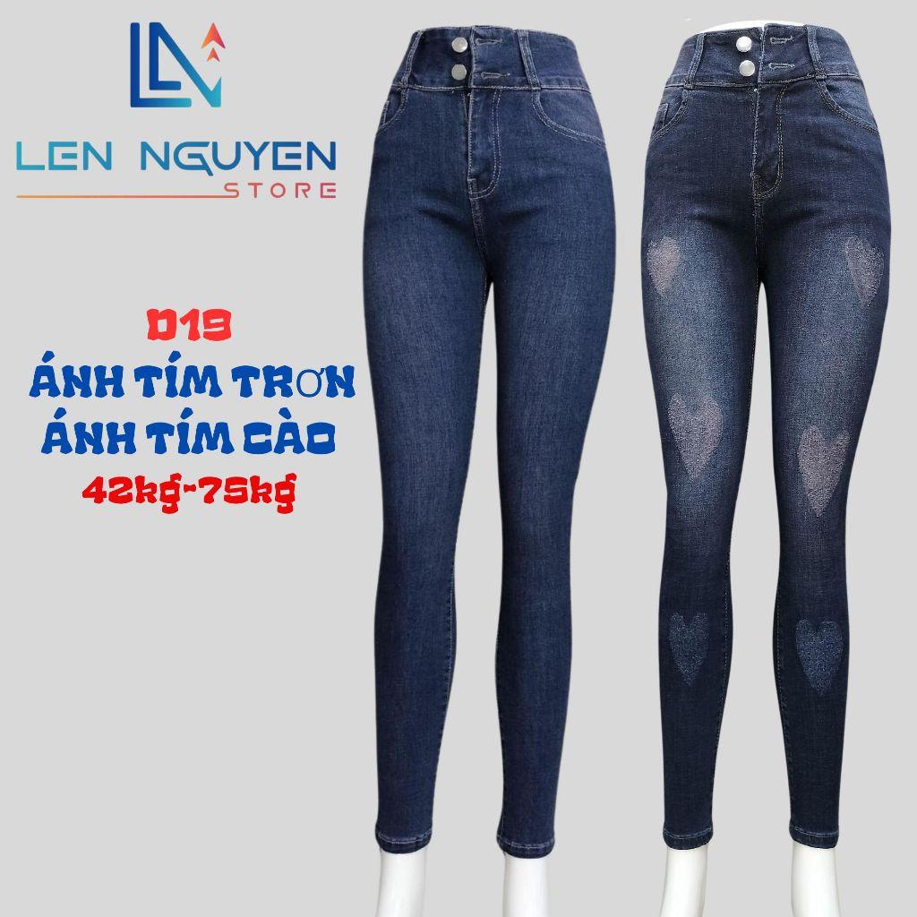 D19_Quần jean nữ, dài, lưng cao, quần bò nữ dáng ôm, quần rin nữ có big size, cho 42kg đến 75kg,LEN NGUYEN STORE - Ánh Tím Trơn