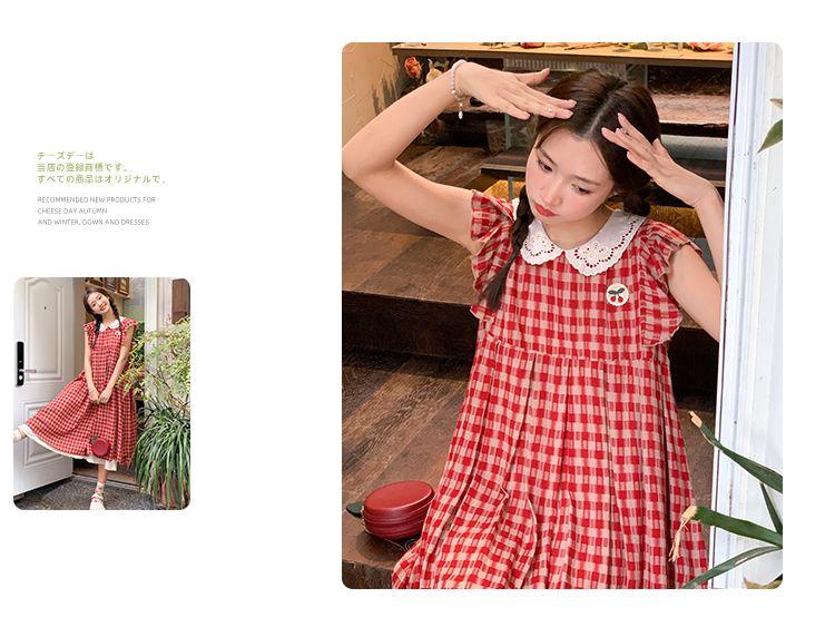CHENGRUI Vintage búp bê cổ cherry thêu đầm mùa hè 2023 lỏng lẻo ngọt ngào thiết kế cảm giác váy sọc đỏ
