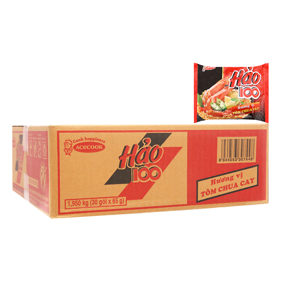 Mì Hảo 100 Tôm Chua Cay thùng 30 gói 65g
