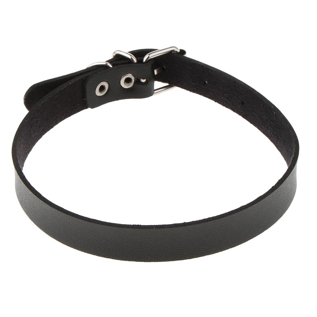 2x PU Leather Buckle Belt Collar Necklace Punk Gothic Chain Bracelet Choker
