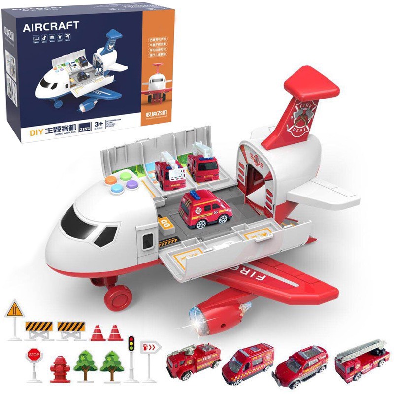 Mô hình máy bay biến hình cỡ lớn chở ô tô đồ chơi kèm phụ kiện cho bé, quà tặng sinh nhật cho bé
