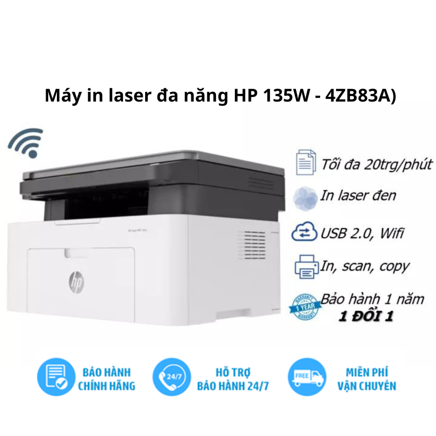 Máy in laser đen trắng đa chức năng HP 135W - 4ZB83A - In, copy, scan, wifi - Hàng chính hãng