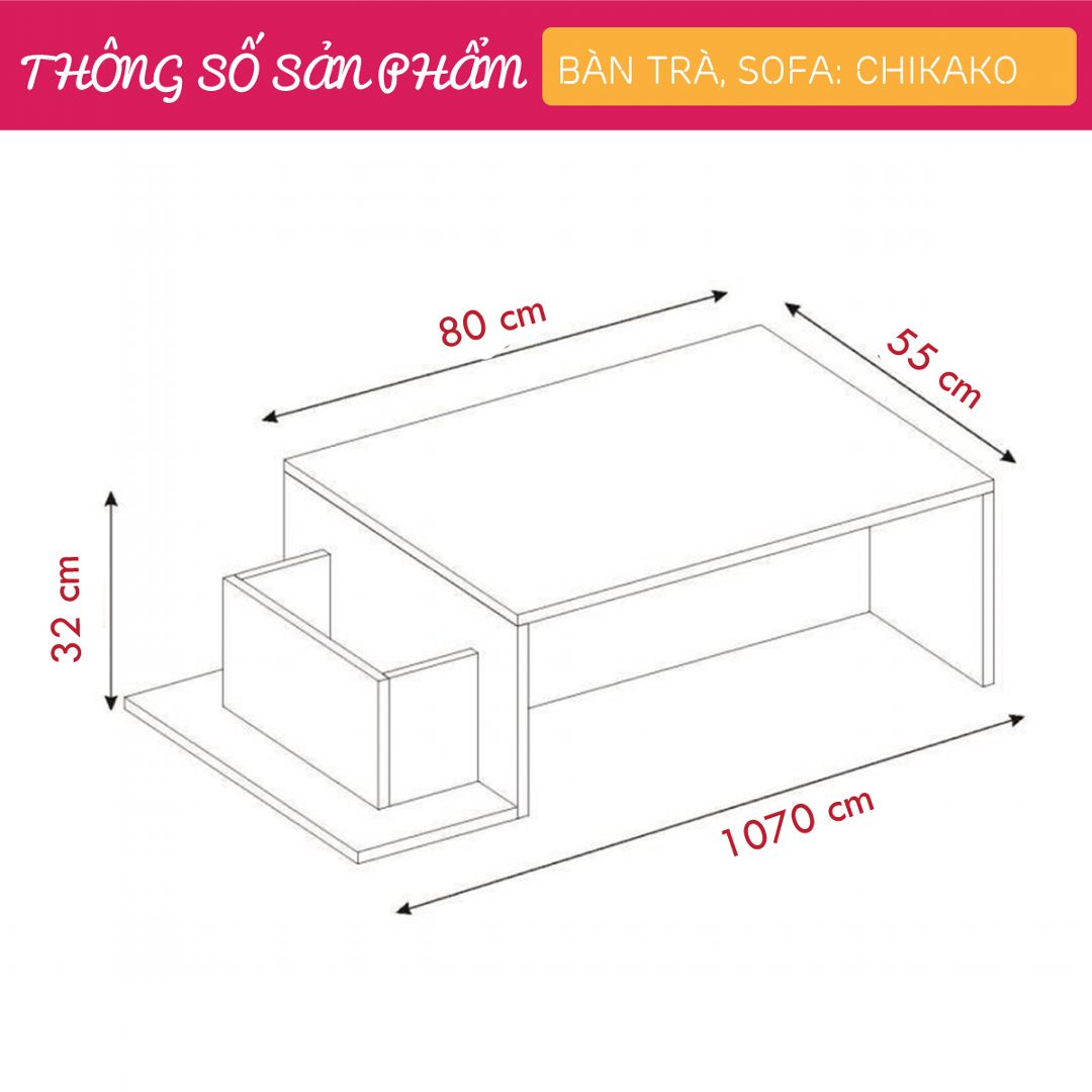 Bàn trà gỗ hiện đại SMLIFE Chikako | Gỗ MDF dày 17mm chống ẩm | D107xR55xC32cm