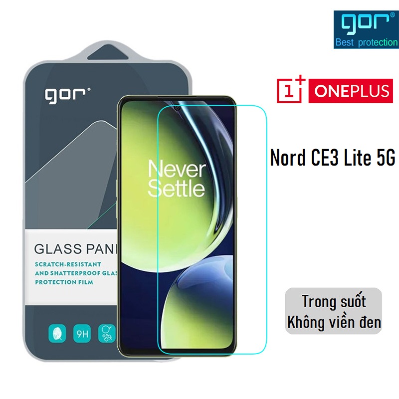 Bộ 2 Kính Cường Lực Gor cho Oneplus Nord CE3 Lite 5G Trong Suốt, Không Viền Đen 9H Vát 2.5D - Fullbox.