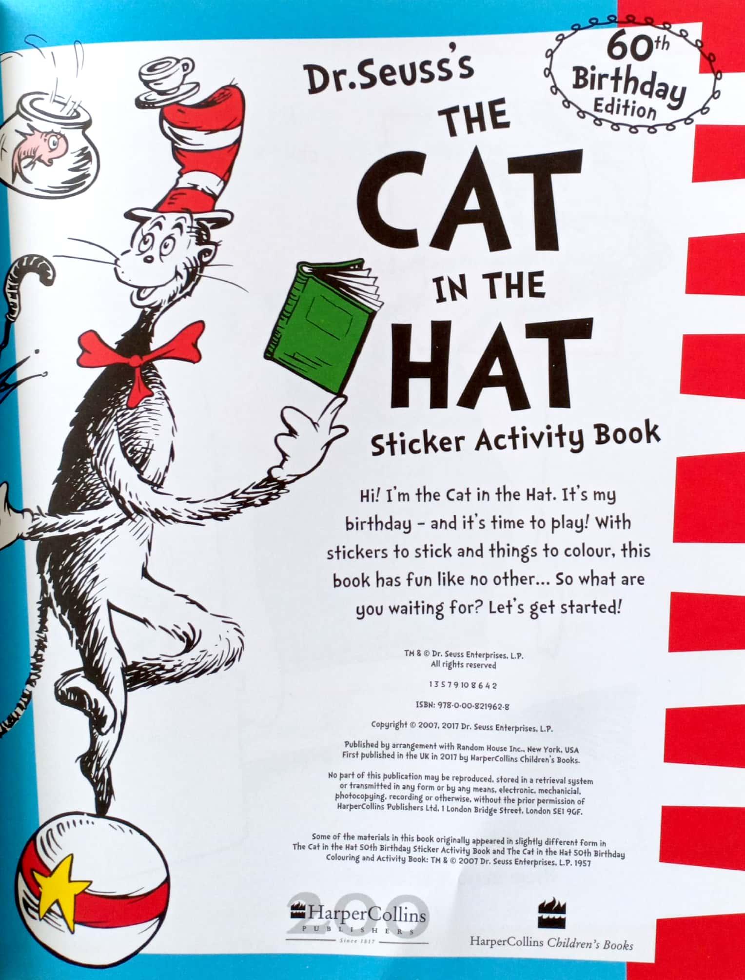 The Cat in the Hat Sticker Activity Book. 60th Birthday Edition