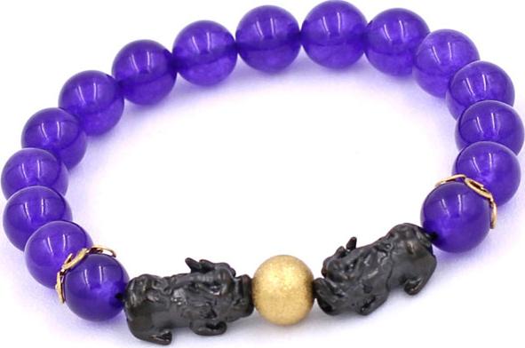 Vòng tay Thạch Anh Tím size 8 ly, 10 ly, 12 ly - Vòng tay Tỳ Hưu Đôi inox đen VTAITHHEV8 - hợp mệnh Hỏa, mệnh Thổ