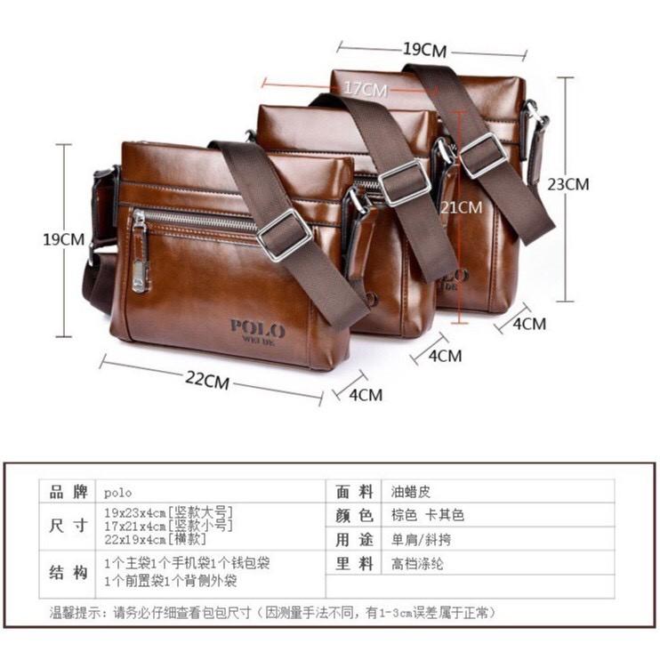 Túi đeo chéo nam da bò POLO cao cấp T66 KT 19x22x4cm (Nâu Đậm - Nâu Nhạt) - DH STORE