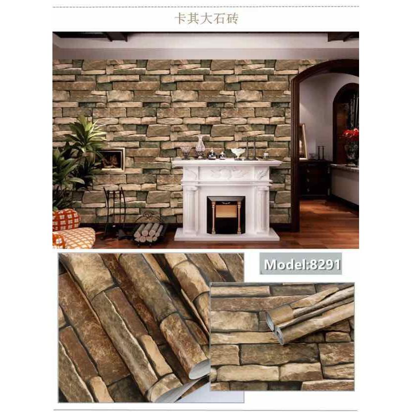 Giấy dán tường đá xám khổ 45cm có sẵn keo.