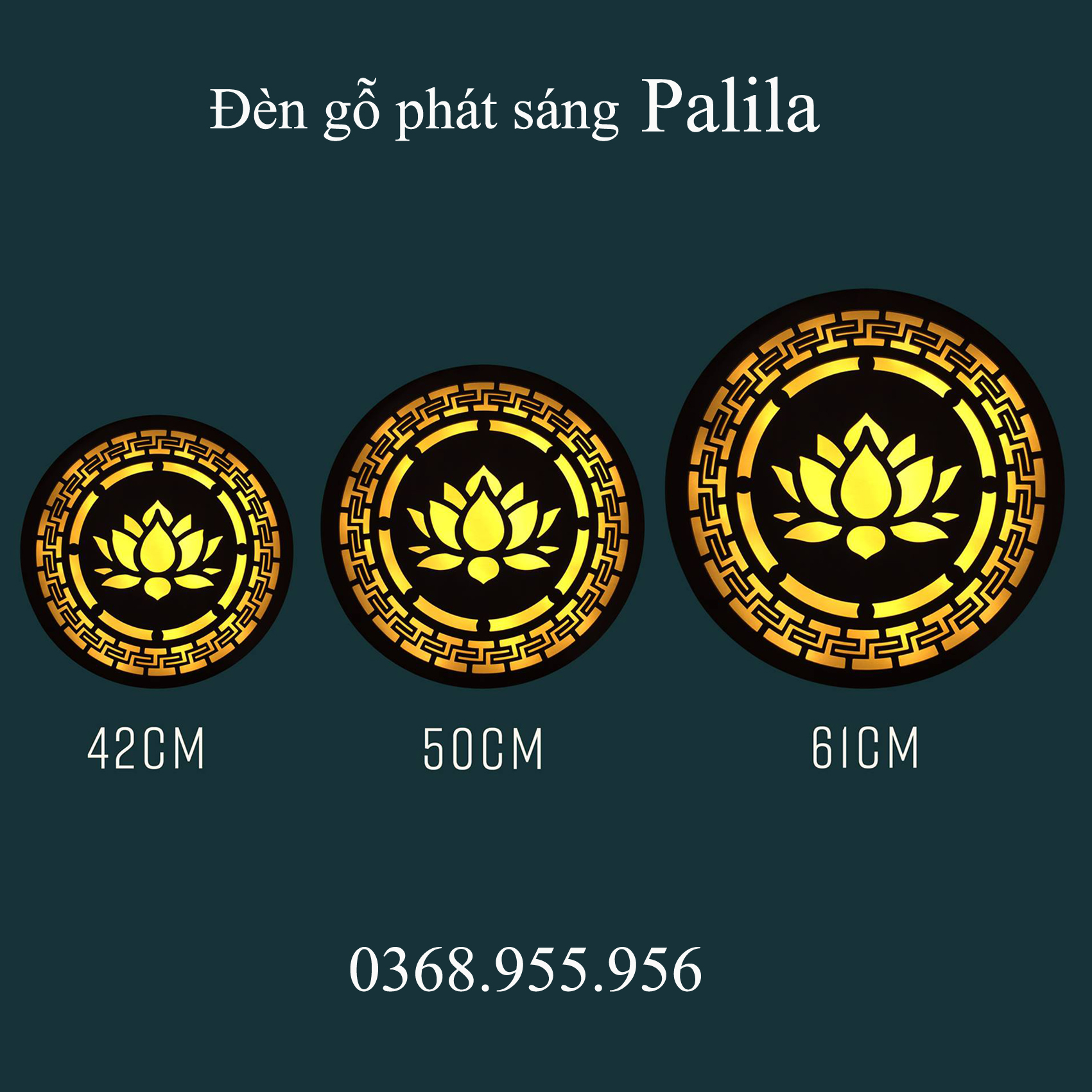 Tranh Gỗ Phát Sáng - Mẫu Mandala Hoa Phật (PL01) D42-D50-D61