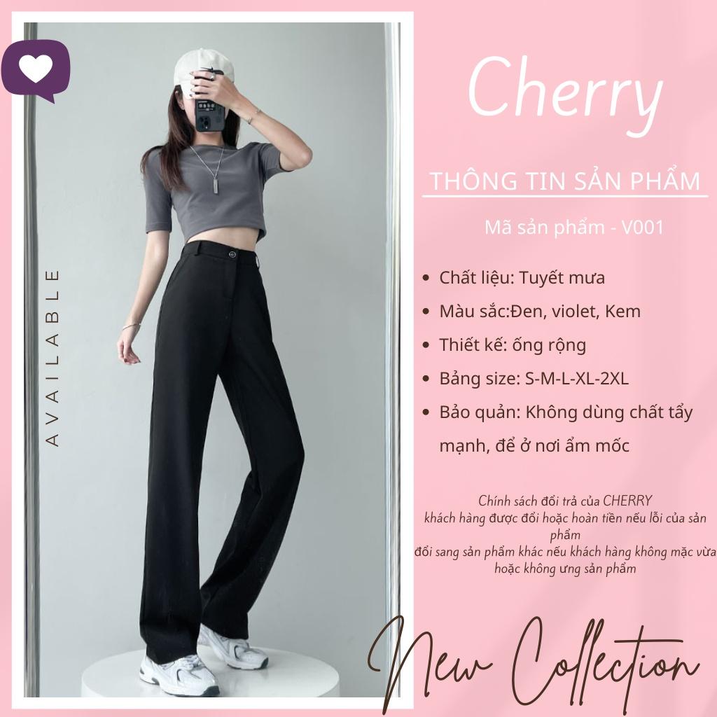 Quần ống rộng nữ lưng cao chất vải tuyết mưa khóa trước 1 khuy culottes CHERRY quần nữ ống suông tôn dáng bigsize T003