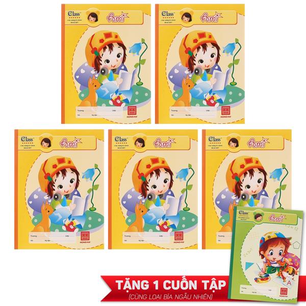 Lốc 5 Vở Class Ami - 4 Ô Ly 96 Trang ĐL 100g/m2 - Hồng Hà 0371 (Mẫu Bìa Giao Ngẫu Nhiên) - Tặng Kèm 1 Cuốn Cùng Loại